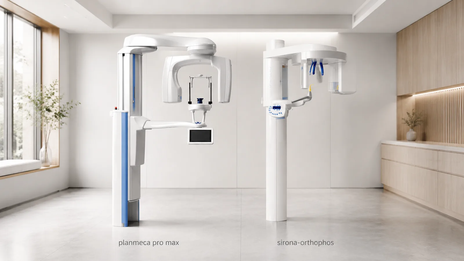 Deux appareils de radiographie panoramique dentaire dans une salle d'imagerie moderne et lumineuse