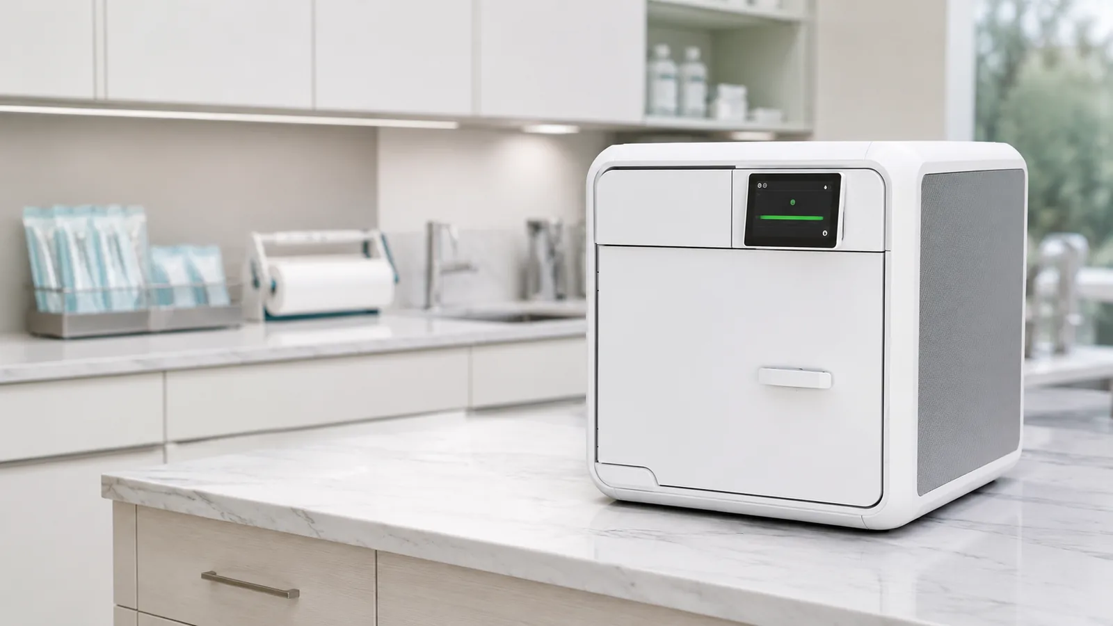 Autoclave Tuttnauer T-Edge classe B dans la zone de stérilisation d'un cabinet dentaire moderne